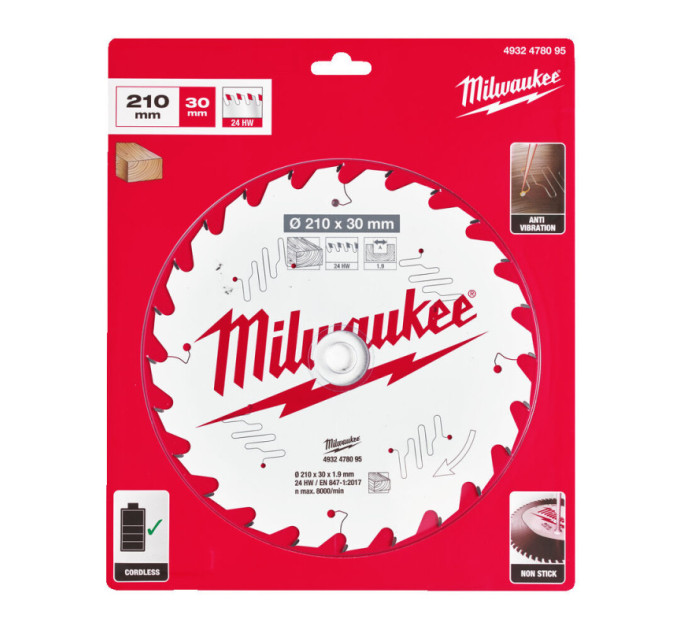 Диск пильний по дереву для настільних пилок PFTE MILWAUKEE, Ø210х30х1,9мм, 24 зуб.