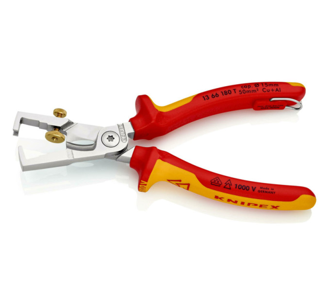 Клещи для удаления изоляции, с функцией резания кабеля, VDE StriX KNIPEX 13 66 180 T BK,с страховкой