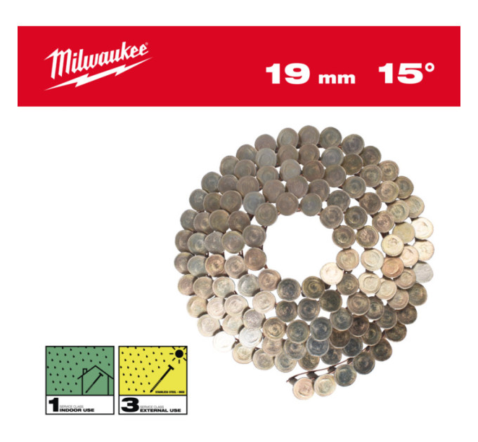 Цвяхи в котушці MILWAUKEE, з круглой головкой, 15°/3.05 x 19мм / RS (2880шт)