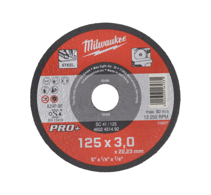 Диск отрезной по металлу MILWAUKEE, SC 41/125х3 PRO+, Ø125мм