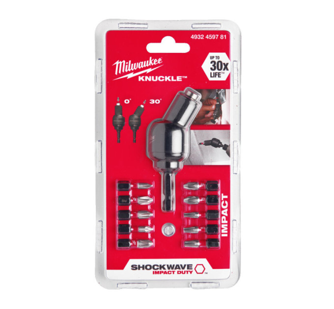Кутова насадка KNUCKLE™ SHOCKWAVE™ + 10 біт у комплекті MILWAUKEE 4932459781