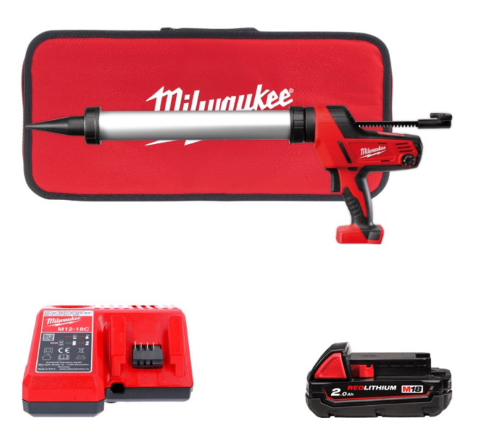 Пистолет для герметика аккумуляторный MILWAUKEE C18 PCG/600A-201B (600мл) (ЗУ+1акк.Х2Ач+сумка)