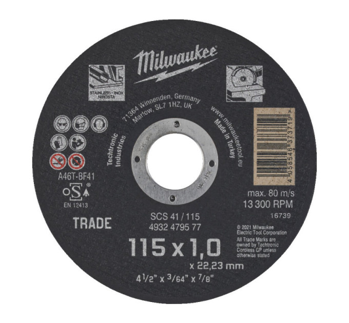 Диск відрізний MILWAUKEE Trade, SCS 41/115х1, Ø115мм