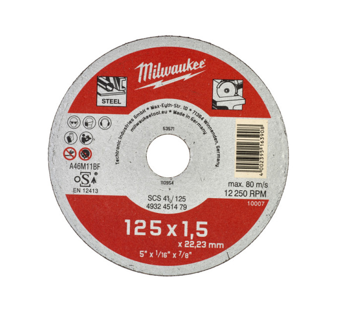 Диск відрізний по металу MILWAUKEE, SCS 41/125х1, 5, Ø125мм
