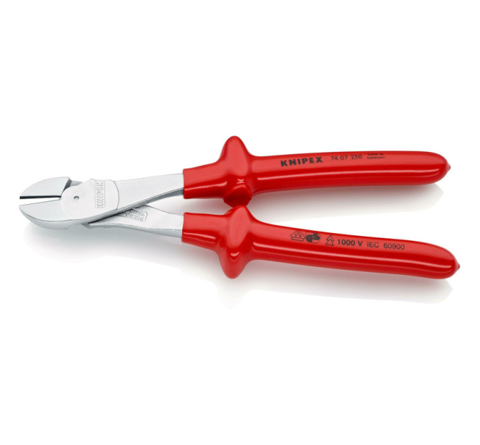 Кусачки боковые (бокорезы) особой мощности, Ø4,6мм, 250мм VDE KNIPEX 74 06 250, хромированные