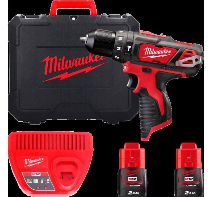 Дриль-шуруповерт ударний акумуляторний MILWAUKEE M12 BPD-202C (30 Нм) (ЗУ+1ак.Х2Ач+кейс)