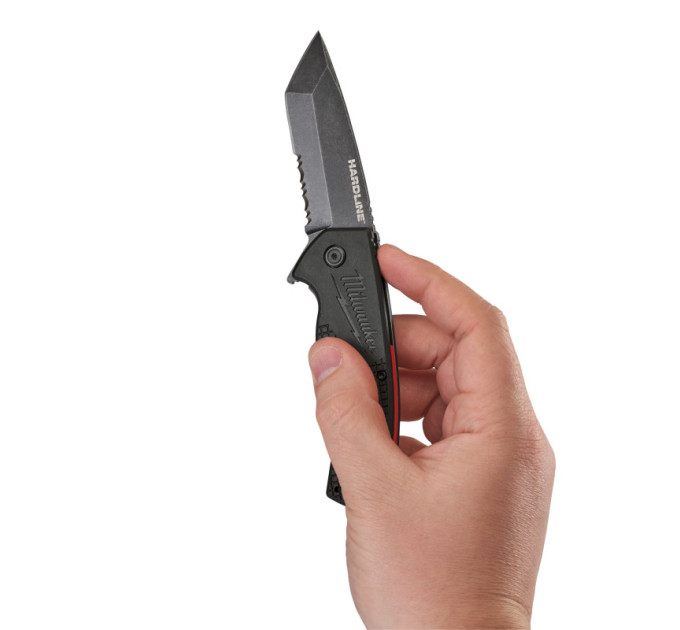 Нож складной HARDLINE Serrated MILWAUKEE с серейторным лезвием 75мм