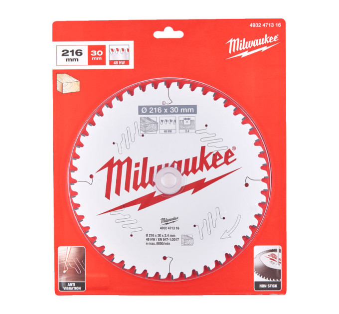Диск пильный по дереву для торцевых пил PFTE MILWAUKEE, Ø216х30х2,4мм, 48 зуб.