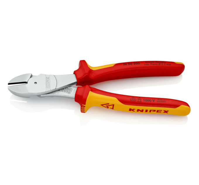 Кусачки боковые (бокорезы) особой мощности, Ø4,2мм, 200мм VDE KNIPEX 74 06 200, хромированные