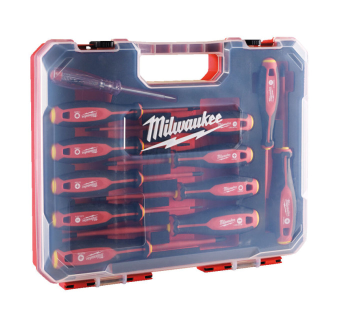 Набір викруток тригранних ізольованих VDE MILWAUKEE, SL/PH/PZ/T+тестер/кейс), (12шт)