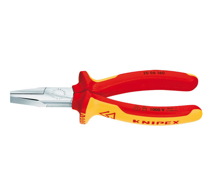 Плоскогубцы с гладкими губками, 160мм VDE KNIPEX 20 06 160, хромированные