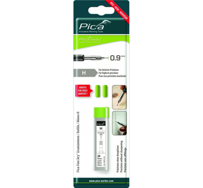Жала графитовые запасные Pica 7050 SB H + 2 резинки для PICA Fine Dry, графит (26шт)
