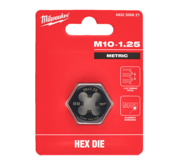 Плашка шестигранная MILWAUKEE, М10-1,25мм