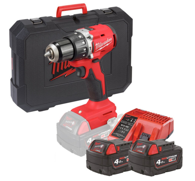 Дриль-шуруповерт акумуляторна безщіткова ударна MILWAUKEE M18 BLPDRC-402C (60Нм) (ЗУ+2Х4Ач+кейс)
