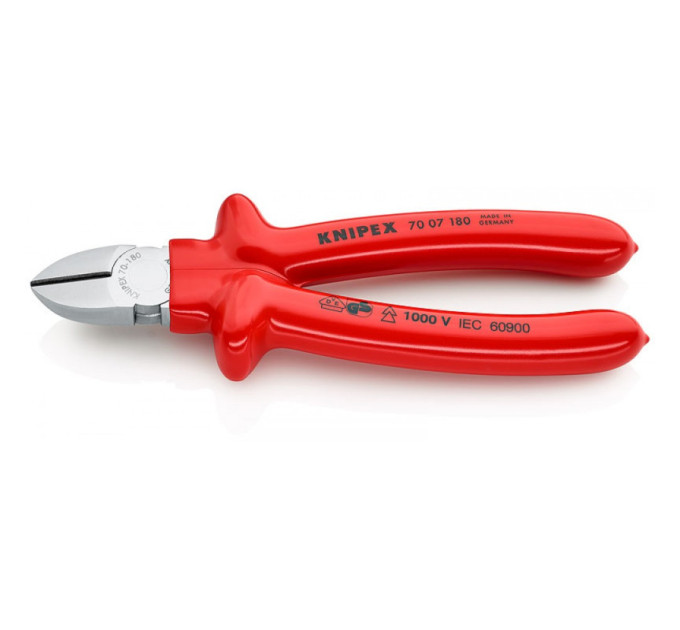 Кусачки боковые (бокорезы), Ø4,0мм, 180мм VDE KNIPEX 70 07 180, хромированные