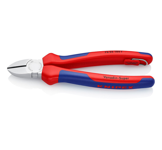 Кусачки боковые (бокорезы), Ø4,0мм, 180мм KNIPEX 70 05 180 T BK, с страховкой, хромированные