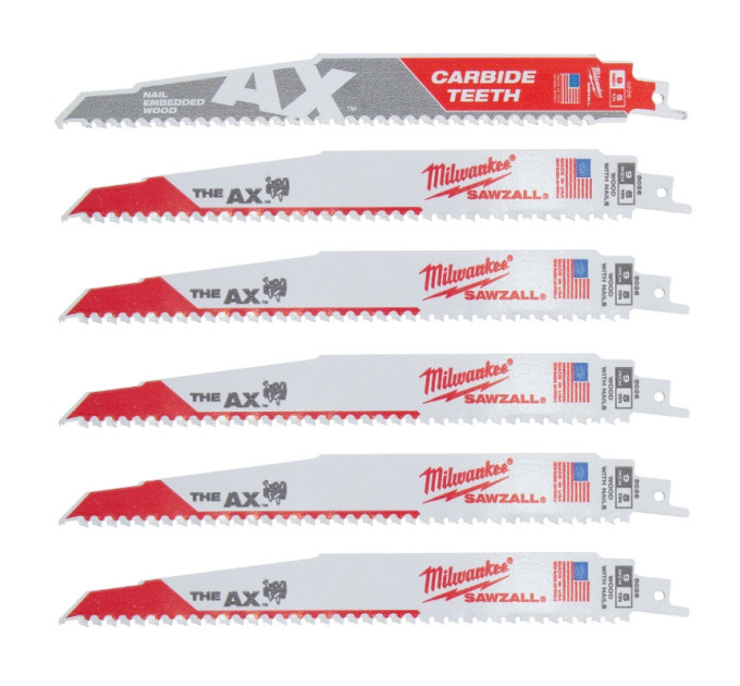 Полотно для сабельных пил MILWAUKEE, AX FANG TIP 230х5мм, (5шт) + полотно AX CARBIDE 230х5мм, (1шт)