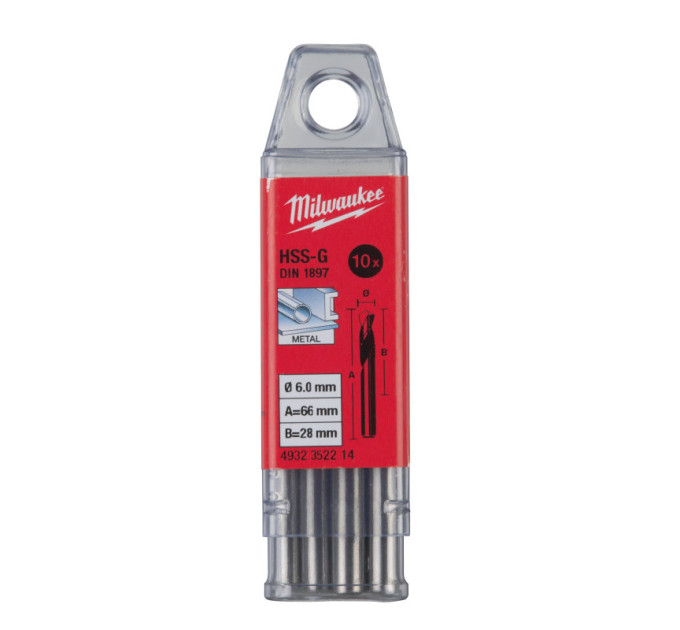 Свердло по металу HSS-G MILWAUKEE DIN1897, Ø6,0х66х28мм, коротке, (10шт)