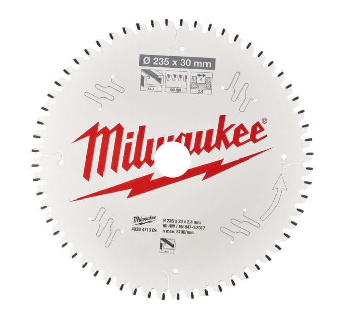 Диск пильний по алюмінію PFTE MILWAUKEE, Ø235х30х2, 4мм, 60 зуб.