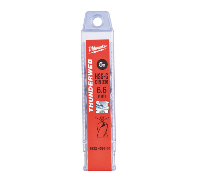 Свердло по металу THUNDERWEB HSS-G MILWAUKEE, DIN338, Ø6,6х101х63мм, (5шт)