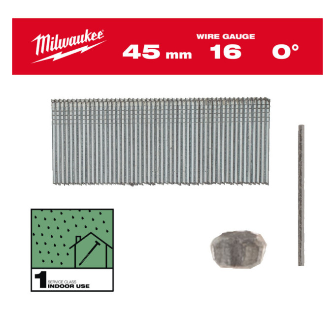 Цвяхи фінішні 16G MILWAUKEE, 0°/45мм, (2500шт)
