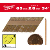 Гвозди гарячеоцинкованные с кольцевой накаткой и D-образной головкой MILWAUKEE 2,8/34°/65мм(2200 шт)