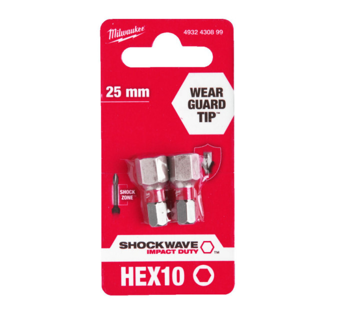 Бита SHOCKWAVE MILWAUKEE, Hex10,0, 25мм, (2шт)