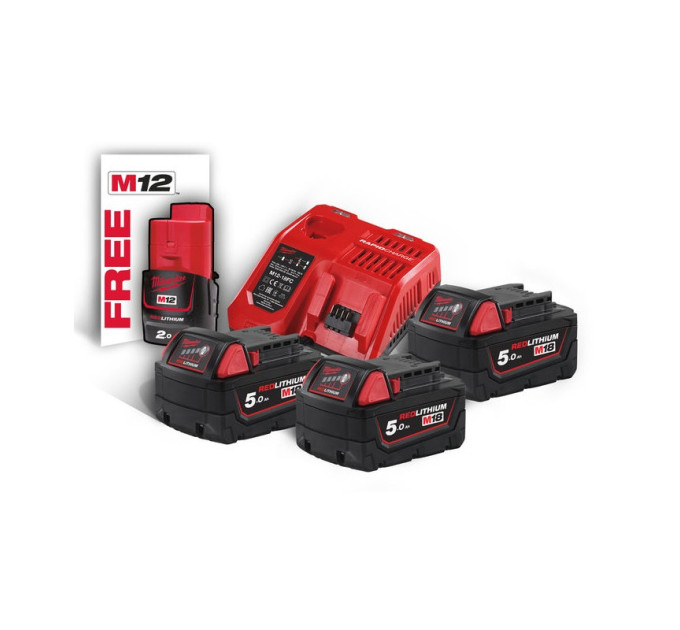 Энергокомплект MILWAUKEE M18 NRG-503 (ЗУ M12-18FC+3акк.Х5А В5) + подарок аккумулятор M12 B2