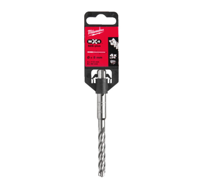 Бур SDS-PLUS MX4 MILWAUKEE, Ø8,0х115х50мм