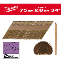 Гвозди оцинкованные с кольцевой накаткой и D-образной головкой MILWAUKEE 2,8/34°/75мм (2200 шт)