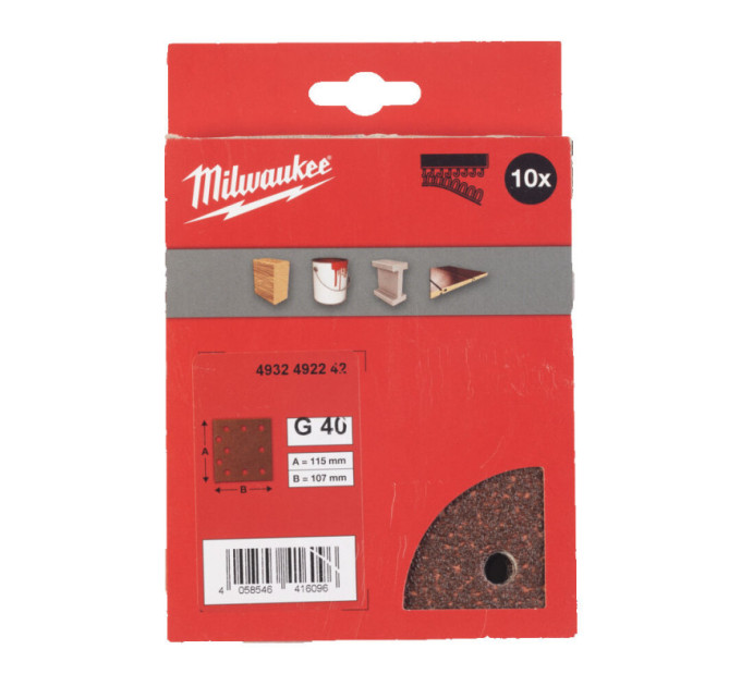 Шлифовальные листы MILWAUKEE, 115x107мм HL, зерно 40, (10шт)