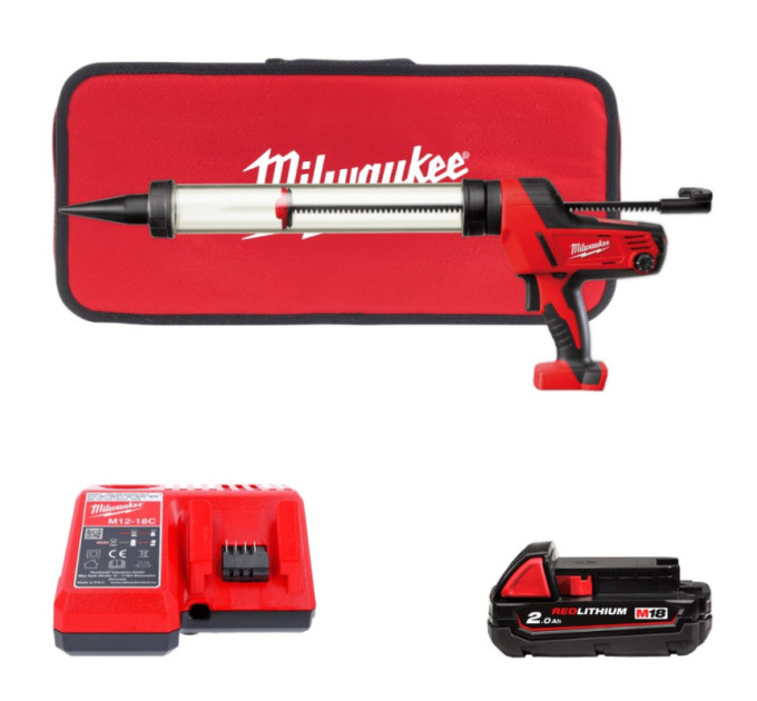 Пистолет для герметика аккумуляторный MILWAUKEE C18 PCG/600T-201B (600мл) (ЗУ+1акк.Х2Ач+сумка)