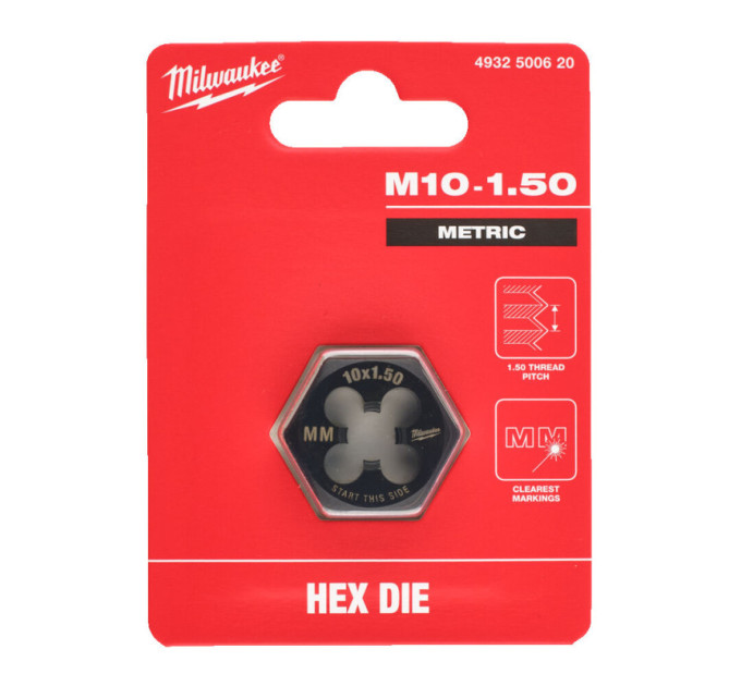 Плашка шестигранная MILWAUKEE, М10-1,50мм