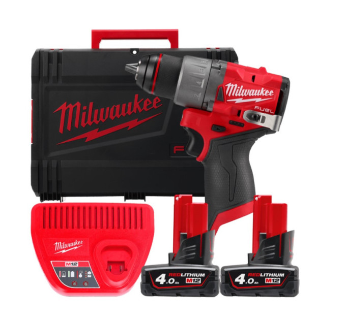 Дриль-шуруповерт акумуляторний безщітковий MILWAUKEE M12 FDD2-402X (45 Нм) (ЗУ+2ак.Х4Ач+HDкейс)