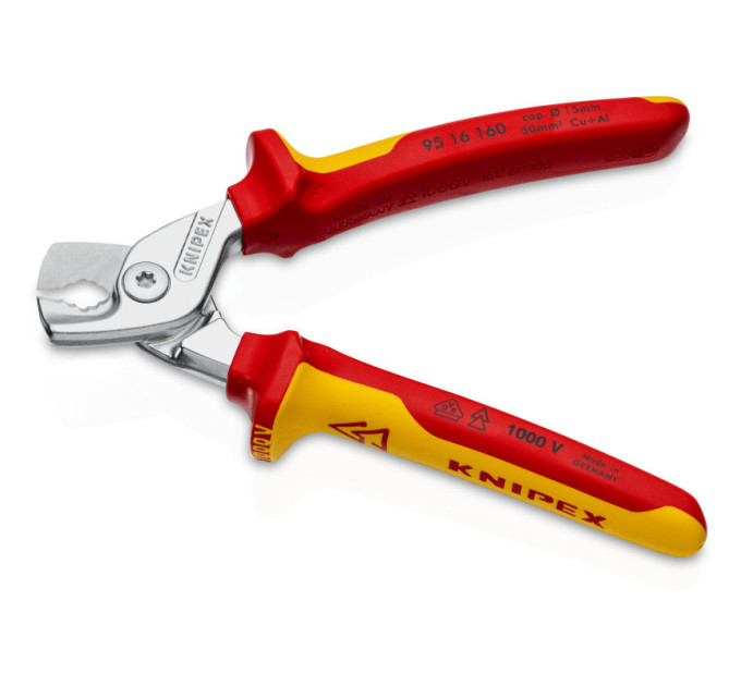 Ножницы для резки кабелей, Ø15мм / 50мм², 160мм VDE KNIPEX 95 16 160, хромированные
