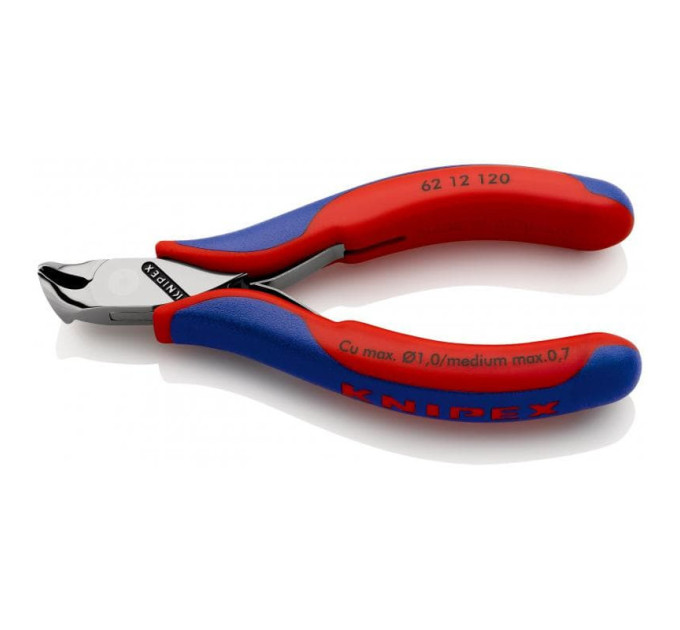 Кусачки боковые (бокорезы) для электроники, 15°, Ø1,0мм, KNIPEX 62 12 120, полированные