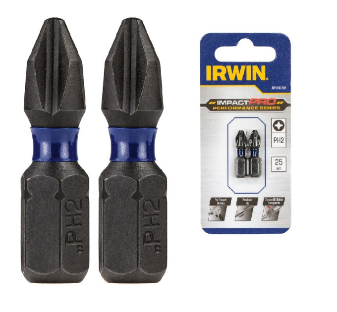 Бита IMPACT PRO 1/4"/25мм PH2 2шт, IRWIN
