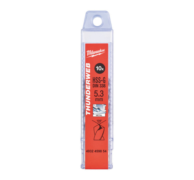 Свердло по металу THUNDERWEB HSS-G MILWAUKEE, DIN338, Ø5,3 х86х52мм, (10шт)
