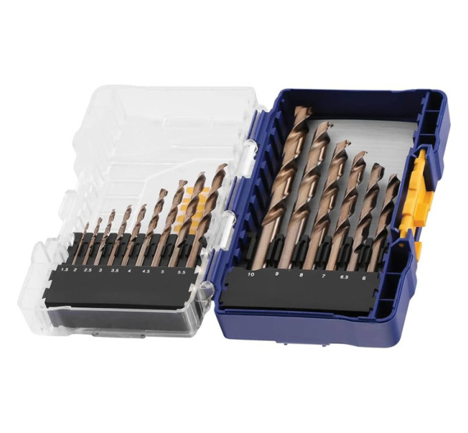 Набор свёрл HSS-E COBALT 15шт. : 1.5/2/2.5/3/3.5/4/4.5/5/5.5/6/6.5/7/8/9/10мм, IRWIN