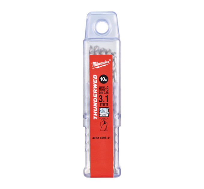 Сверло по металлу THUNDERWEB HSS-G MILWAUKEE, DIN338, Ø3,1х65х36мм, (10шт)