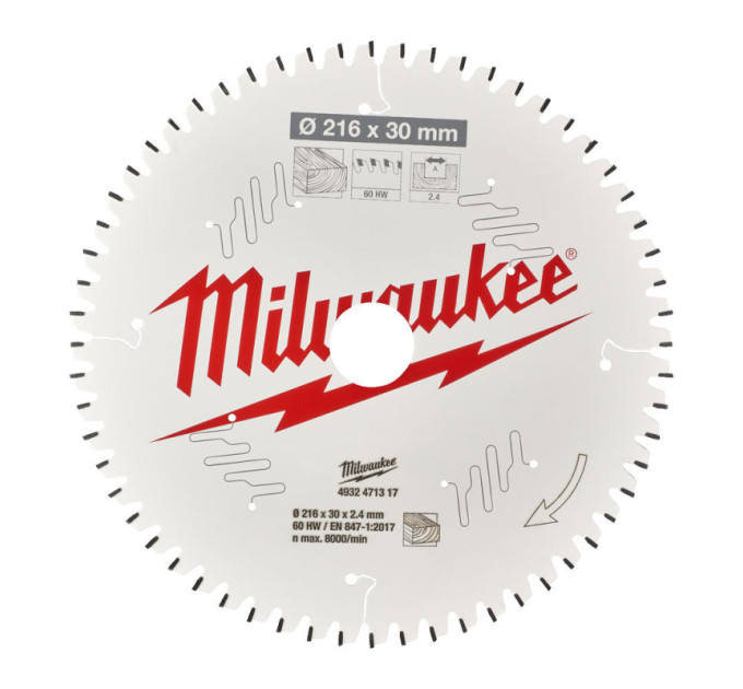 Диск пильный по дереву для торцевых пил PFTE MILWAUKEE, Ø216х30х2,4мм, 60 зуб.