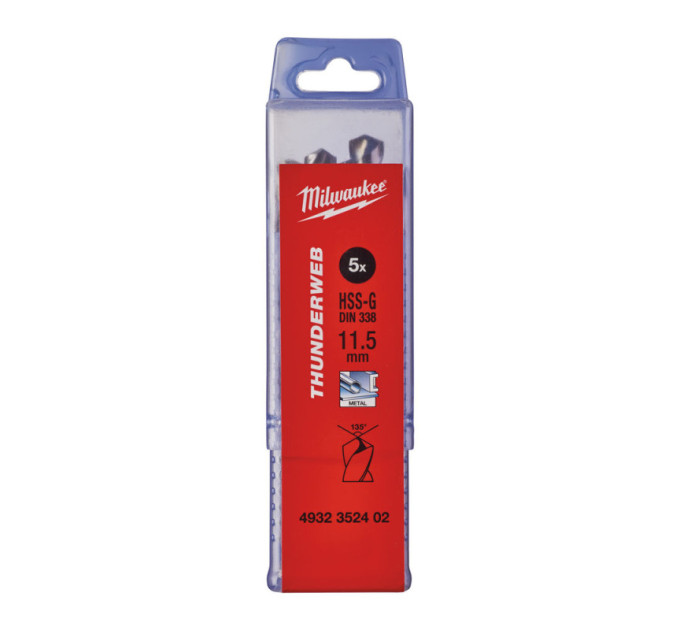 Сверло по металлу THUNDERWEB HSS-G MILWAUKEE, DIN338, Ø11,5x142х94мм, (5шт)