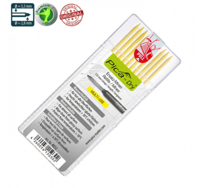 Стержни запасные Dry Refills 4032 2B для PICA Dry водорастворимые MULTI-USE, желтые, (10шт)