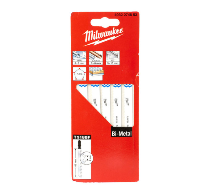 Полотна для лобзика T318BF Bi-Metal MILWAUKEE, 105х1,0мм, (5шт)