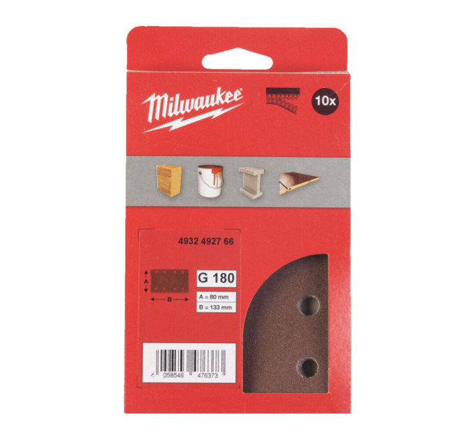 Шлифовальные листы MILWAUKEE, 80x133мм HL, зерно 180, (10шт)