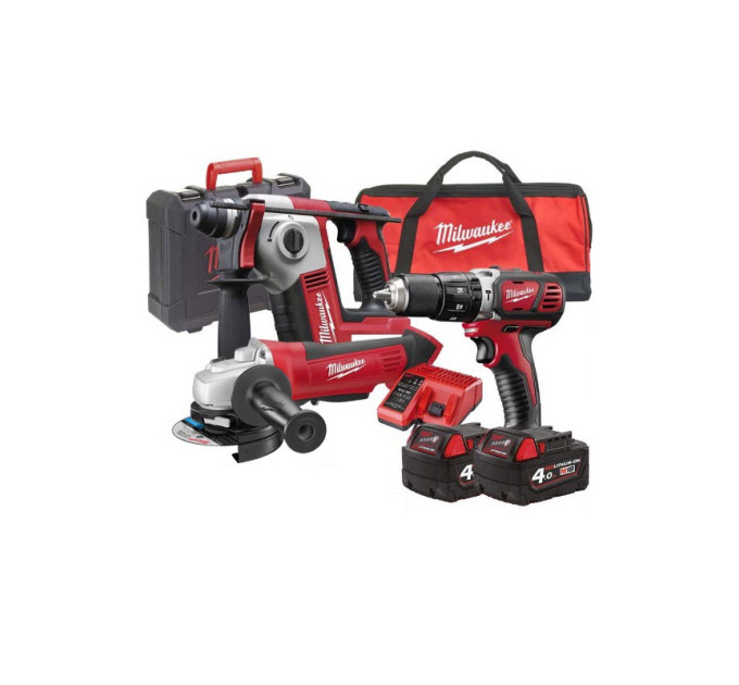 Набор инструментов аккумуляторных MILWAUKEE, M18 BPP3A-402B (ЗУ, 2х4Ач, M18 BPD, AG-115, BH. сумка)