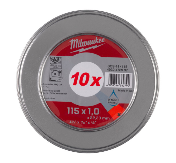 Диск отрезной по металлу MILWAUKEE, SCS 41/115х1,5, Ø115мм, (10шт в Металбокс)
