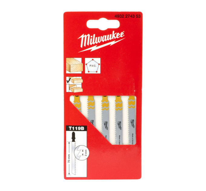 Полотна для лобзика T119B MILWAUKEE, 50х2,0мм, (5шт)