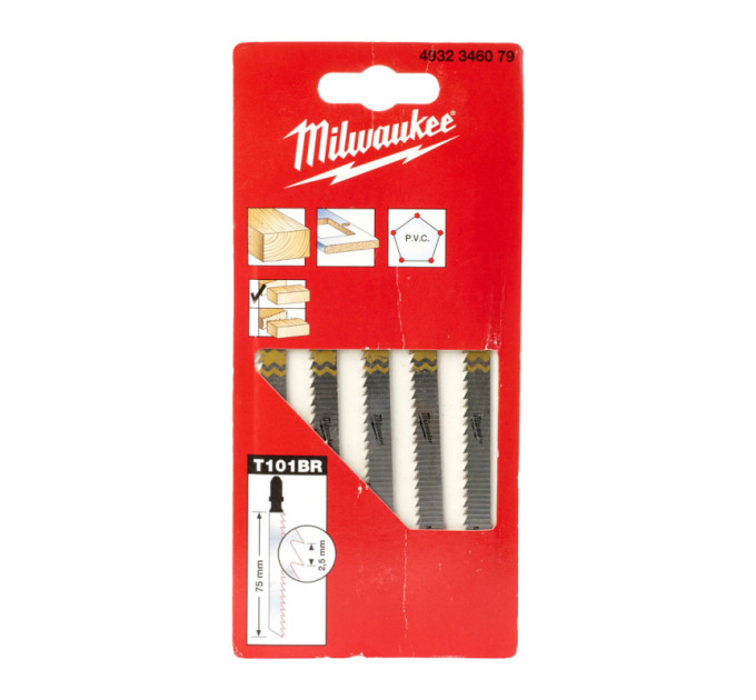 Полотна для лобзика T101BR MILWAUKEE, 75х2, 5мм, (5шт), (зворотний різ)