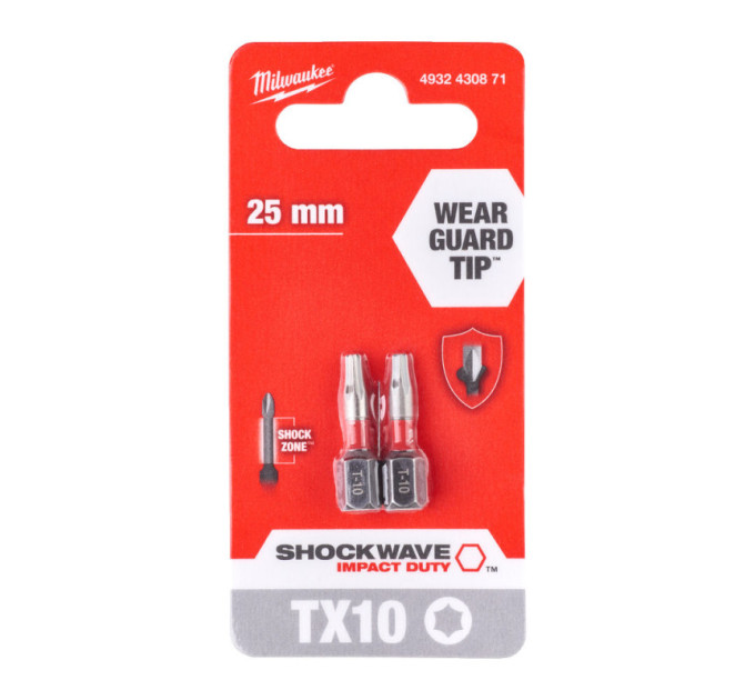Бита SHOCKWAVE MILWAUKEE, TX10, 25мм, (2шт)